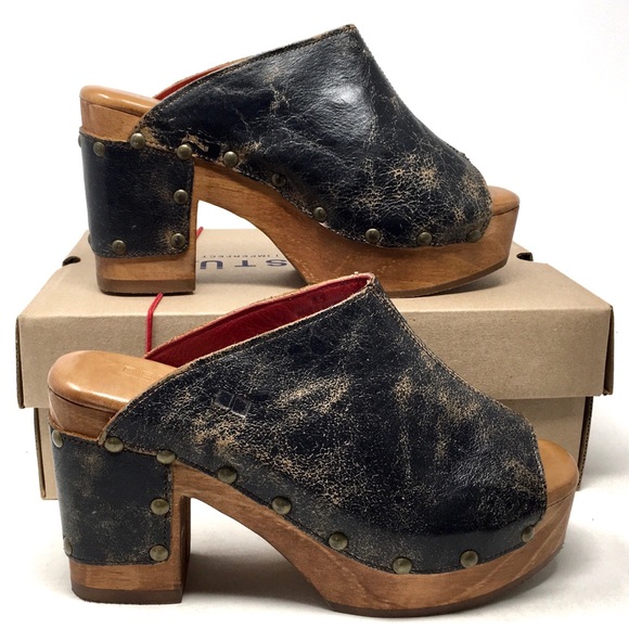 Bed Stu DEVA Mule Clogs Platform Sandal Black Lux Distressed Leather - Picture 12 of 14